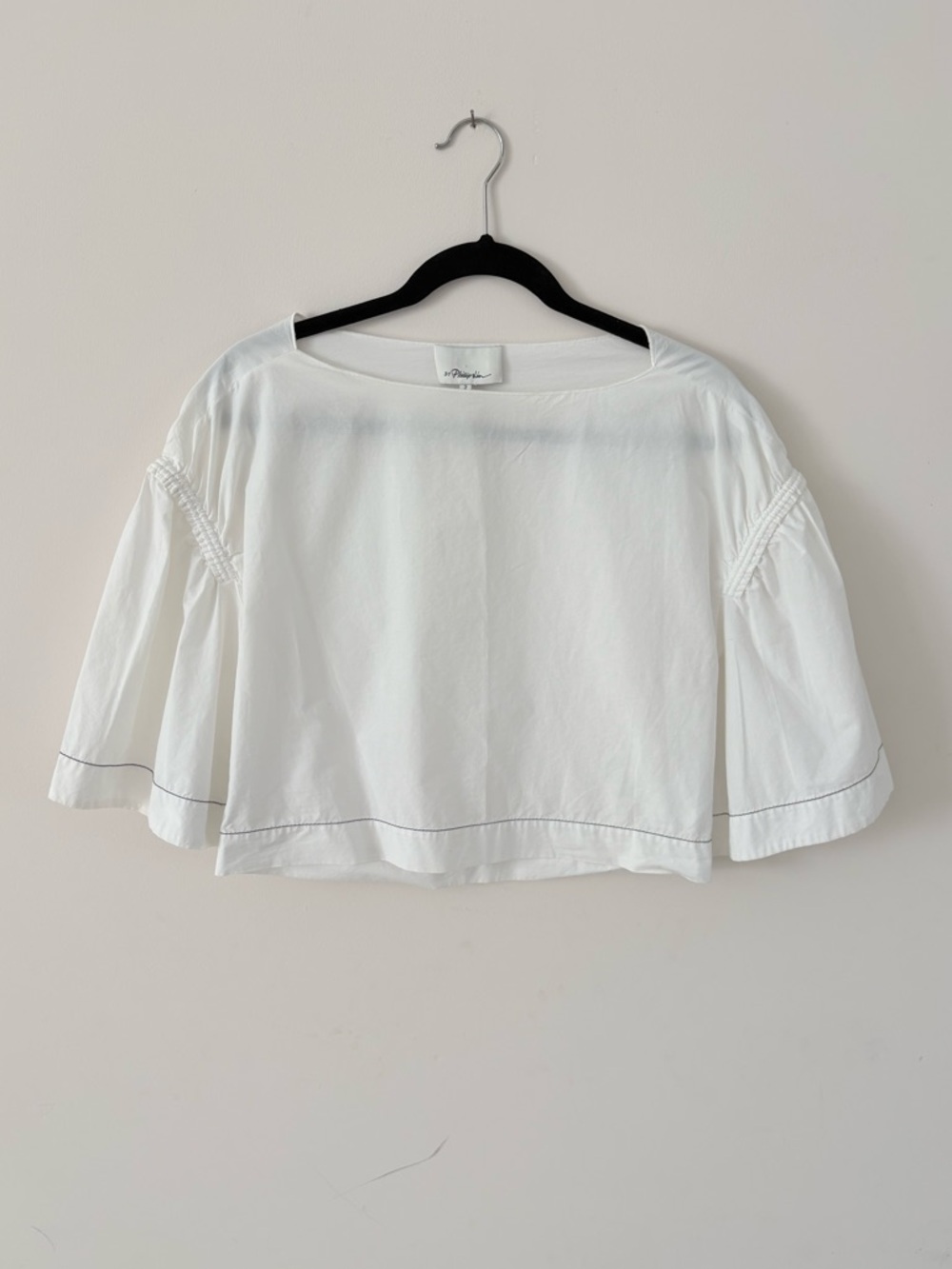 3.1 Phillip Lim Cropped White Poplin Top Drop Sleeve
